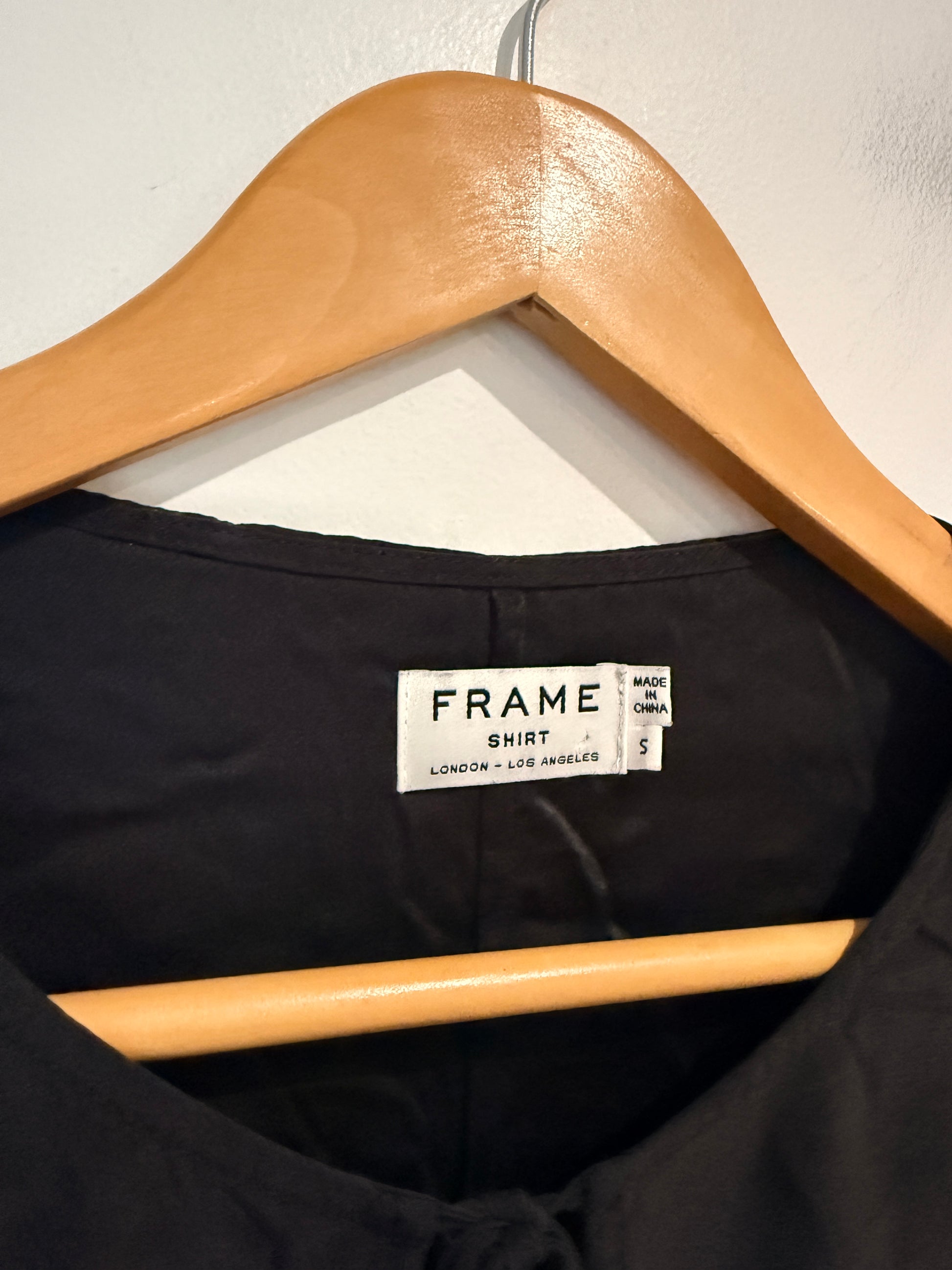FRAME Silk Charmeuse Peasant Shirt Dress - Noir Black Size S