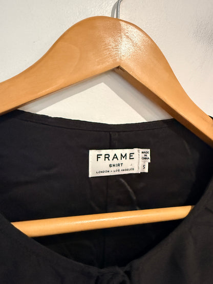FRAME Silk Charmeuse Peasant Shirt Dress - Noir Black Size S