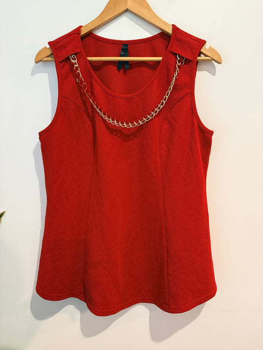 Crossroads Chain Detail Textured Top - Red Size 20