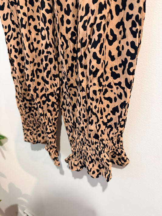 Seed Heritage Leopard Print Elastic Waist Pants - Tan/Black Size 6