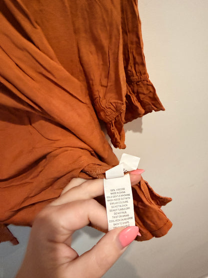 Jeanswest Lace Trim Peasant Top - Rust/Tan Size 16
