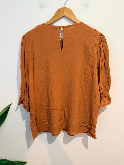 Jeanswest Lace Trim Peasant Top - Rust/Tan Size 16