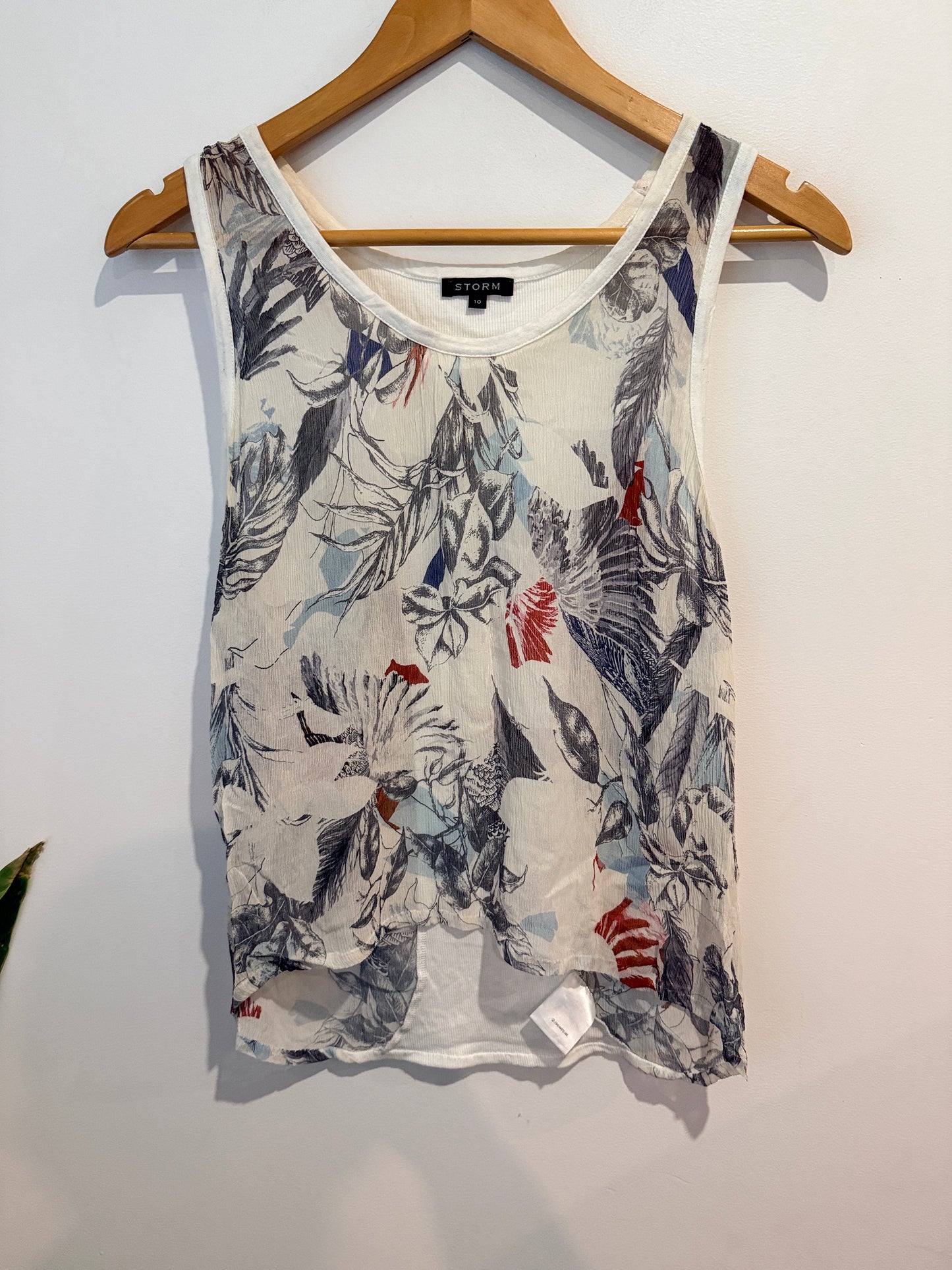 STORM Botanical Print Silk Tank - Ivory/Multi Size 10