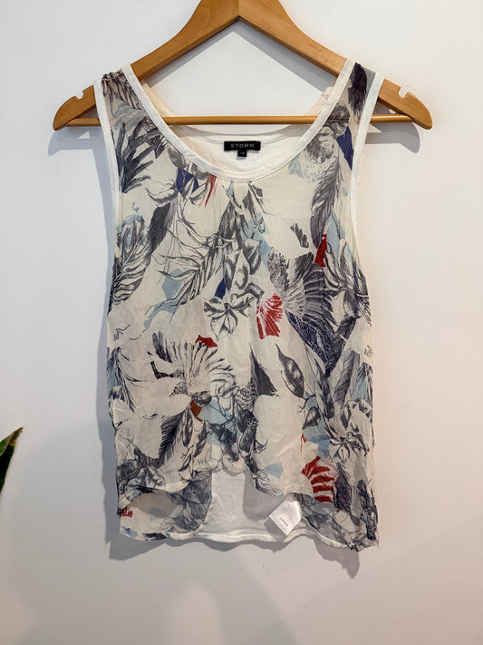 STORM Botanical Print Silk Tank - Ivory/Multi Size 10