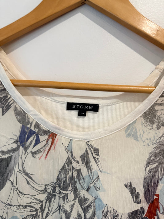STORM Botanical Print Silk Tank - Ivory/Multi Size 10