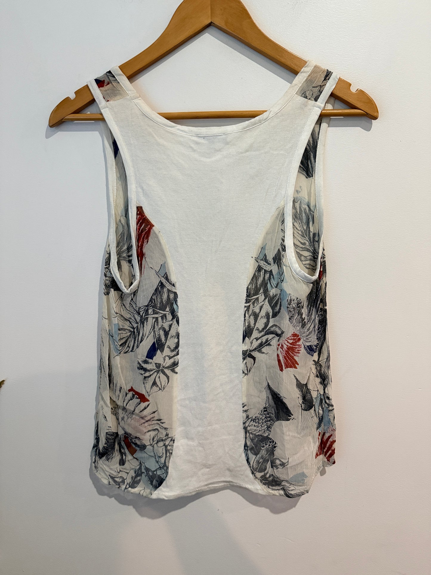 STORM Botanical Print Silk Tank - Ivory/Multi Size 10