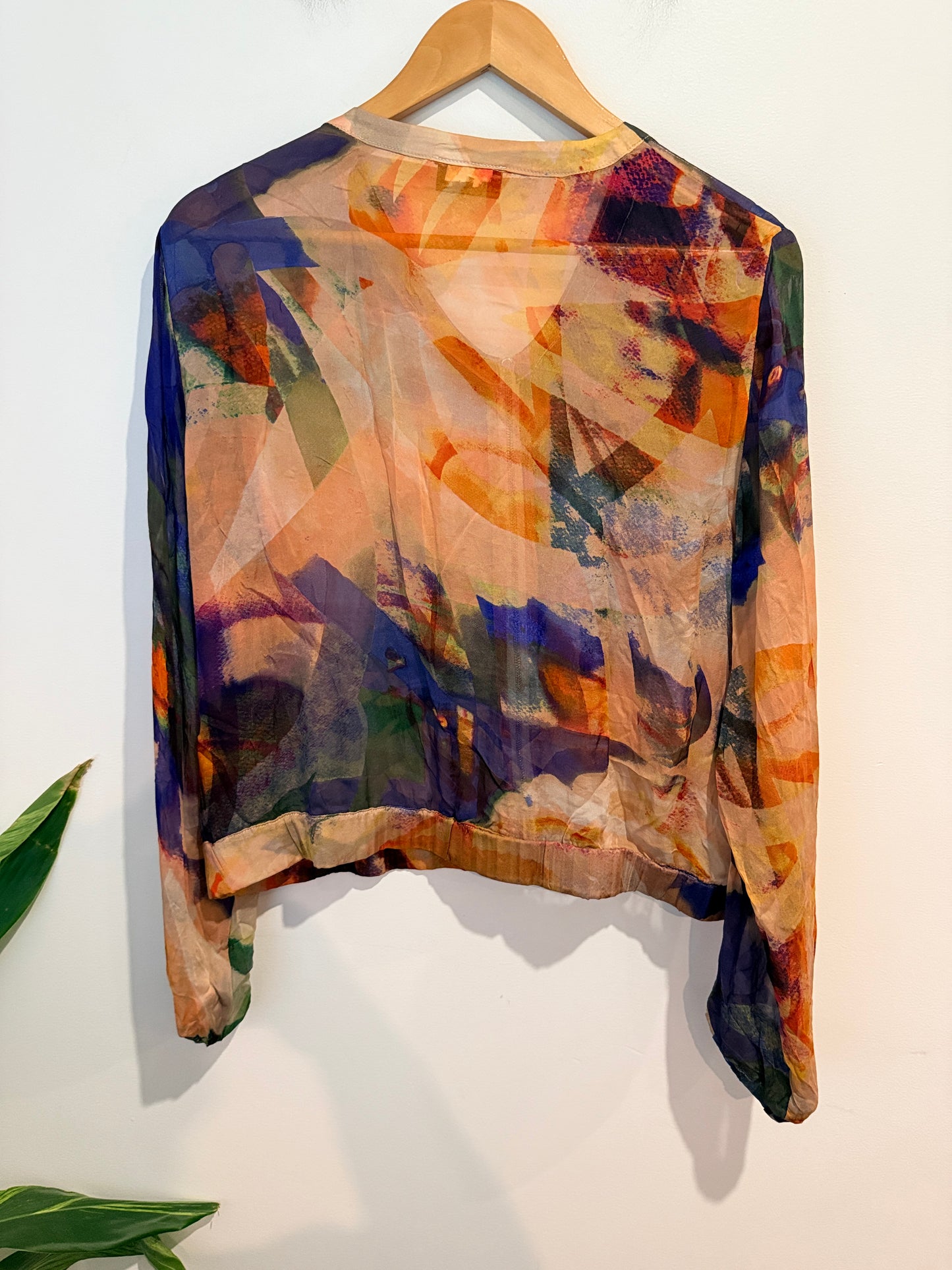 Jean Jones Sheer Abstract Print Zip Jacket Size M