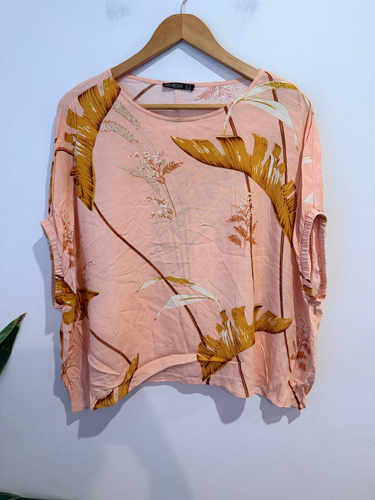 Fate + Becker Botanical Print Oversized Top - Peach/Mustard Size AU 14