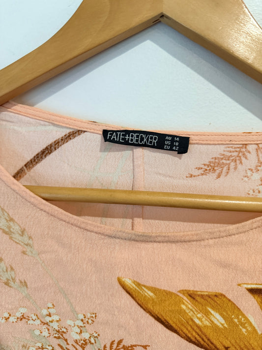 Fate + Becker Botanical Print Oversized Top - Peach/Mustard Size AU 14