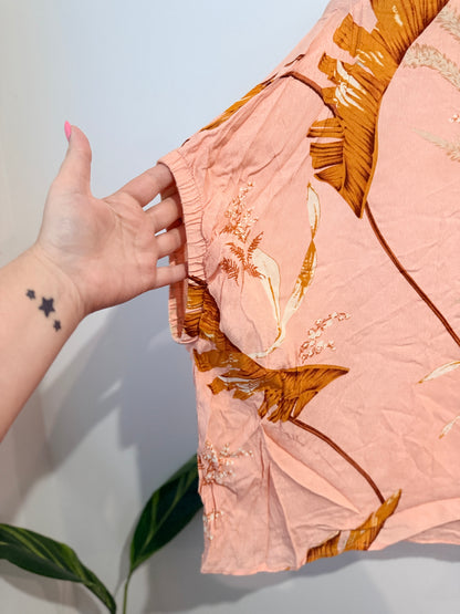 Fate + Becker Botanical Print Oversized Top - Peach/Mustard Size AU 14