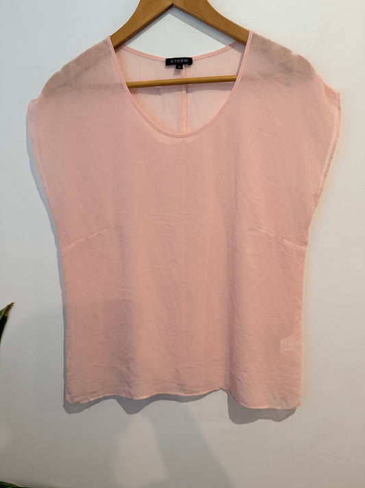 STORM Sheer Cap Sleeve Top - Blush Pink Size S