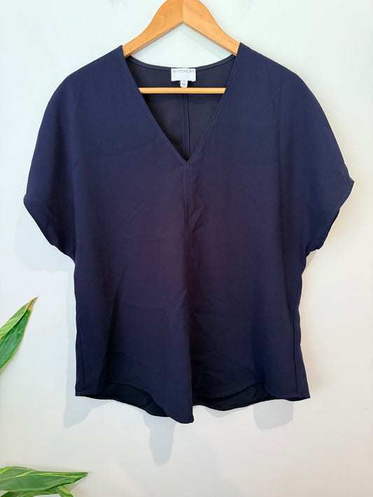Witchery V-neck Cap Sleeve Top - Navy Size 12