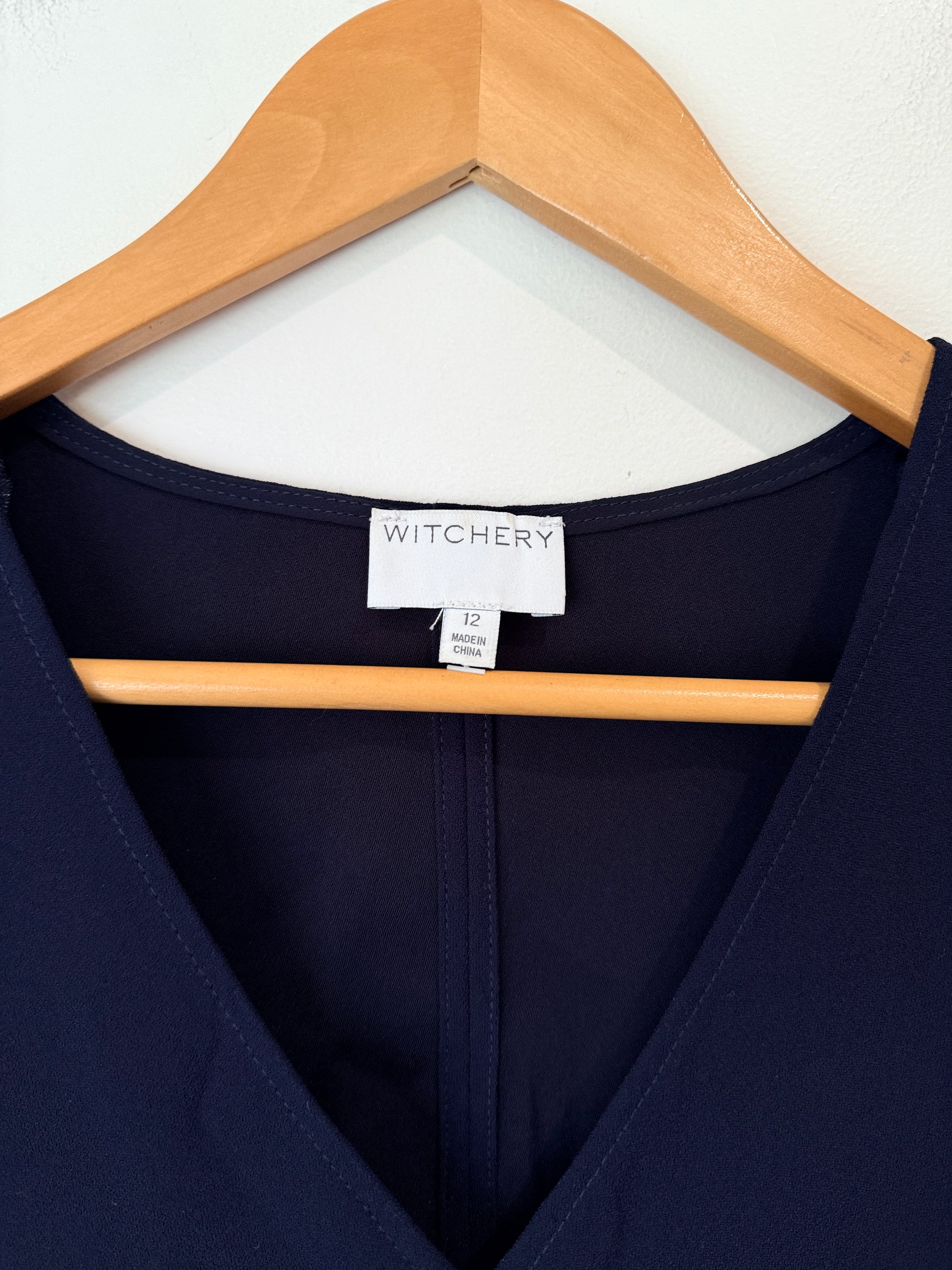 Witchery V-neck Cap Sleeve Top - Navy Size 12