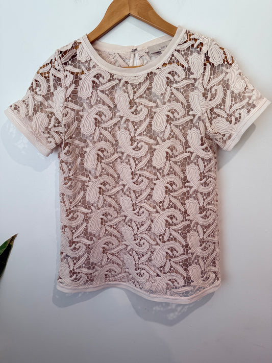 LOFT (Ann Taylor) Paisley Lace Short Sleeve Top - Blush Size XXS