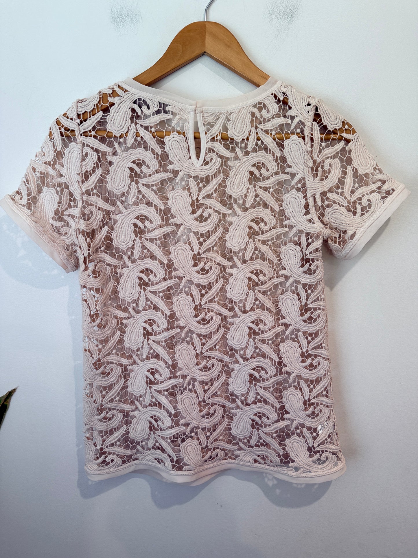 LOFT (Ann Taylor) Paisley Lace Short Sleeve Top - Blush Size XXS