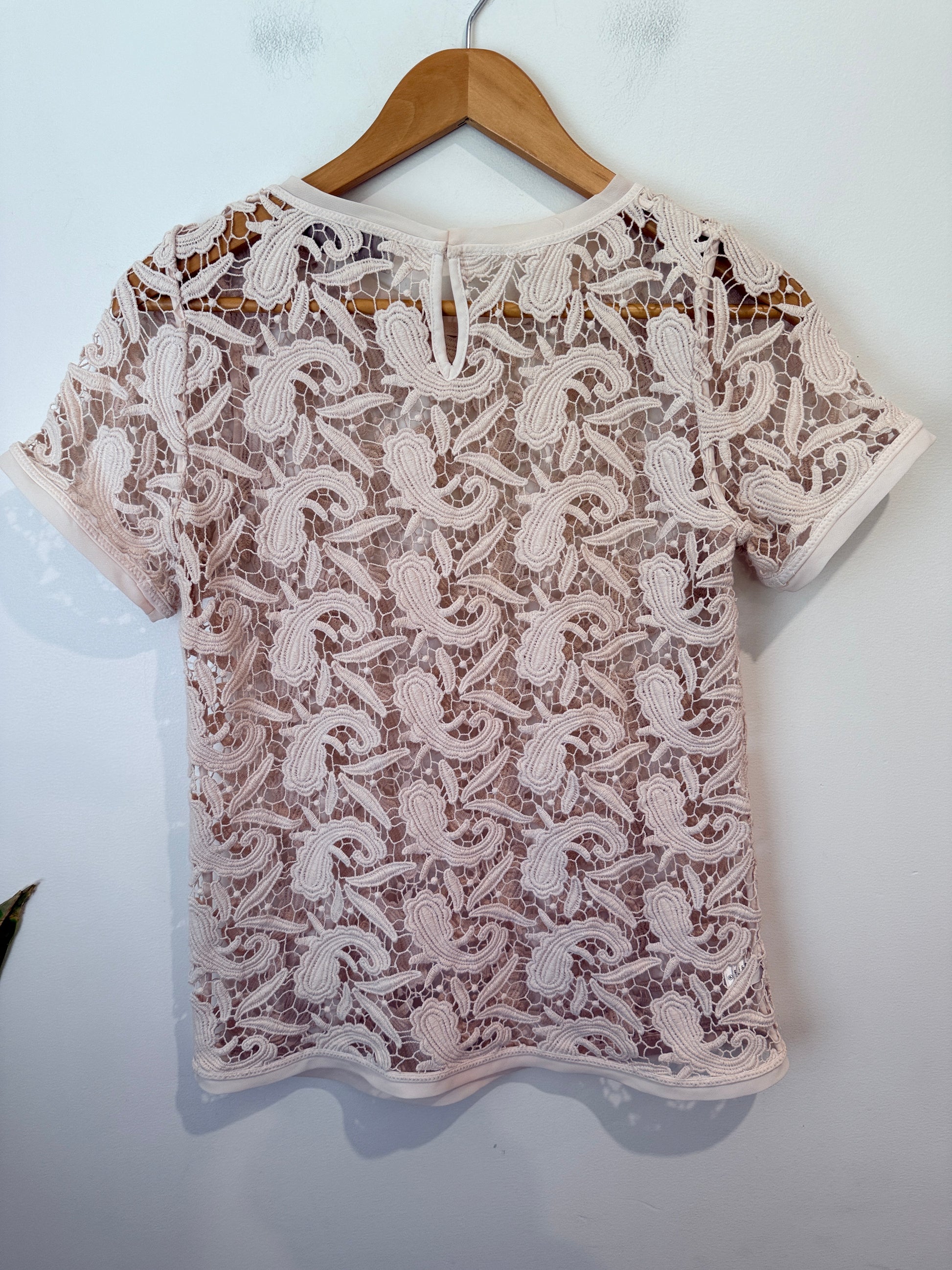 LOFT (Ann Taylor) Paisley Lace Short Sleeve Top - Blush Size XXS