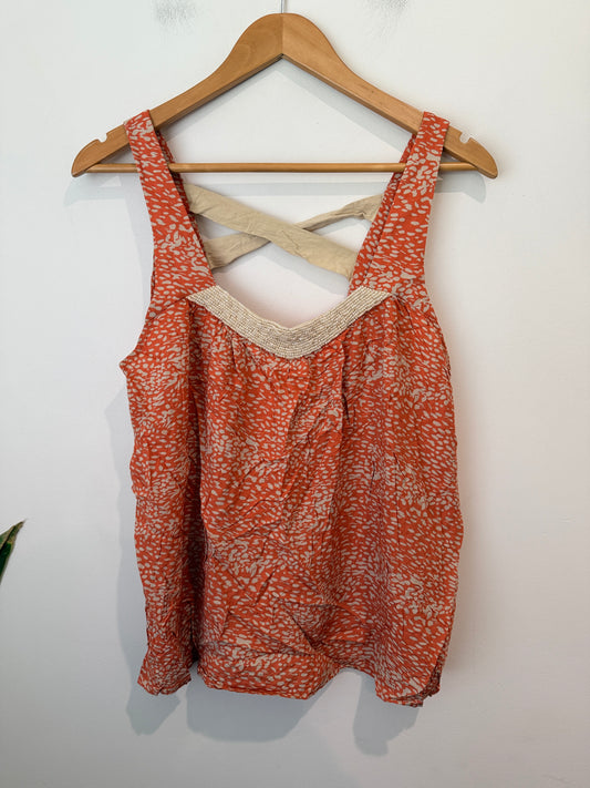 Toi Et Moi Beaded Cross-back Cami Top - Rust Print Size 12/40
