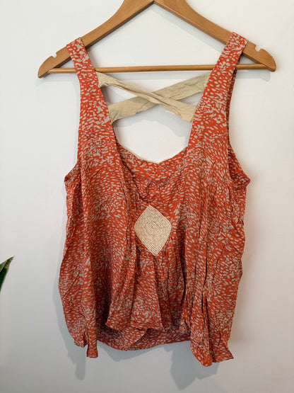 Toi Et Moi Beaded Cross-back Cami Top - Rust Print Size 12/40