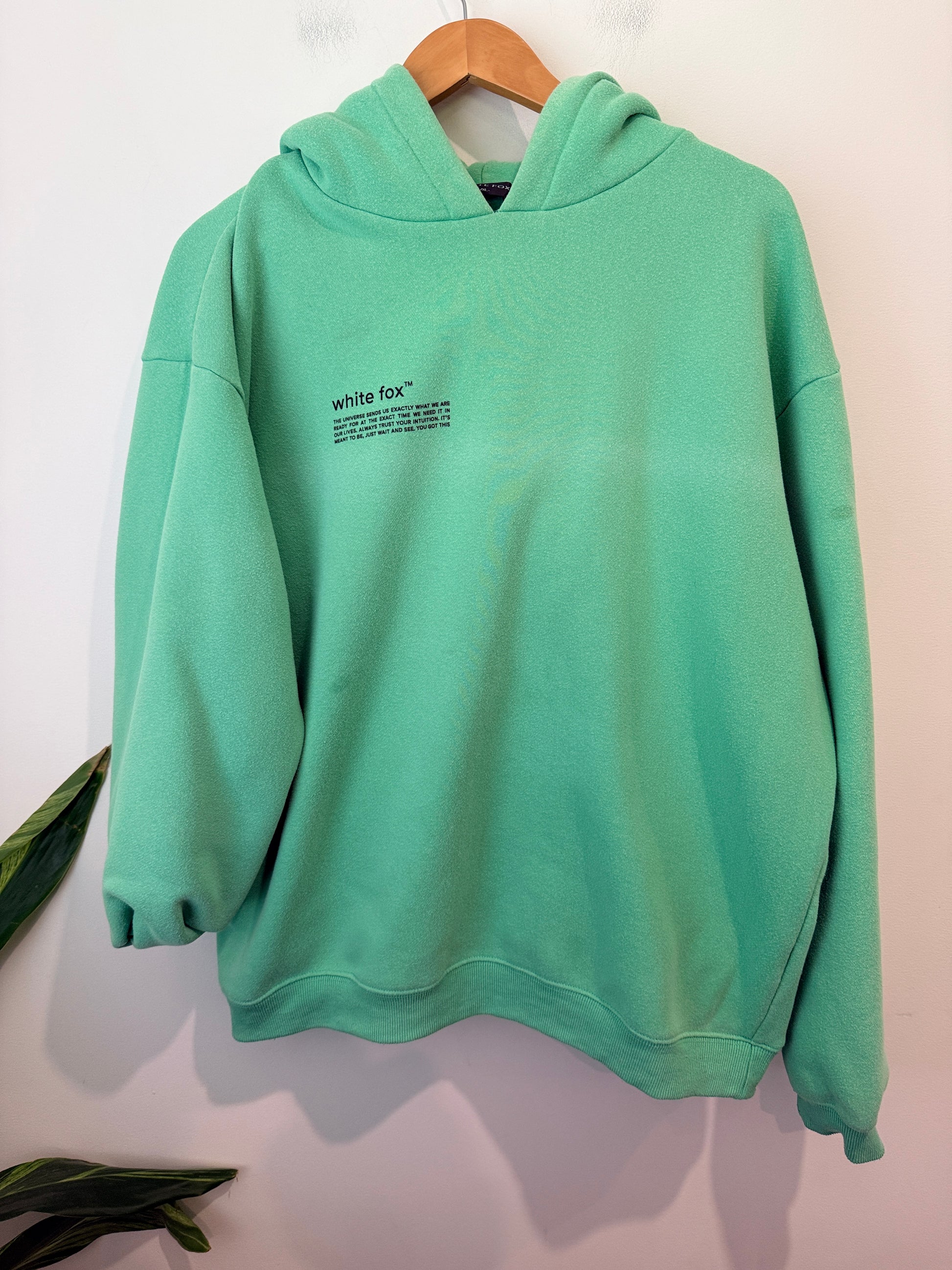 White Fox Graphic Print Hoodie - Green Size L/XL