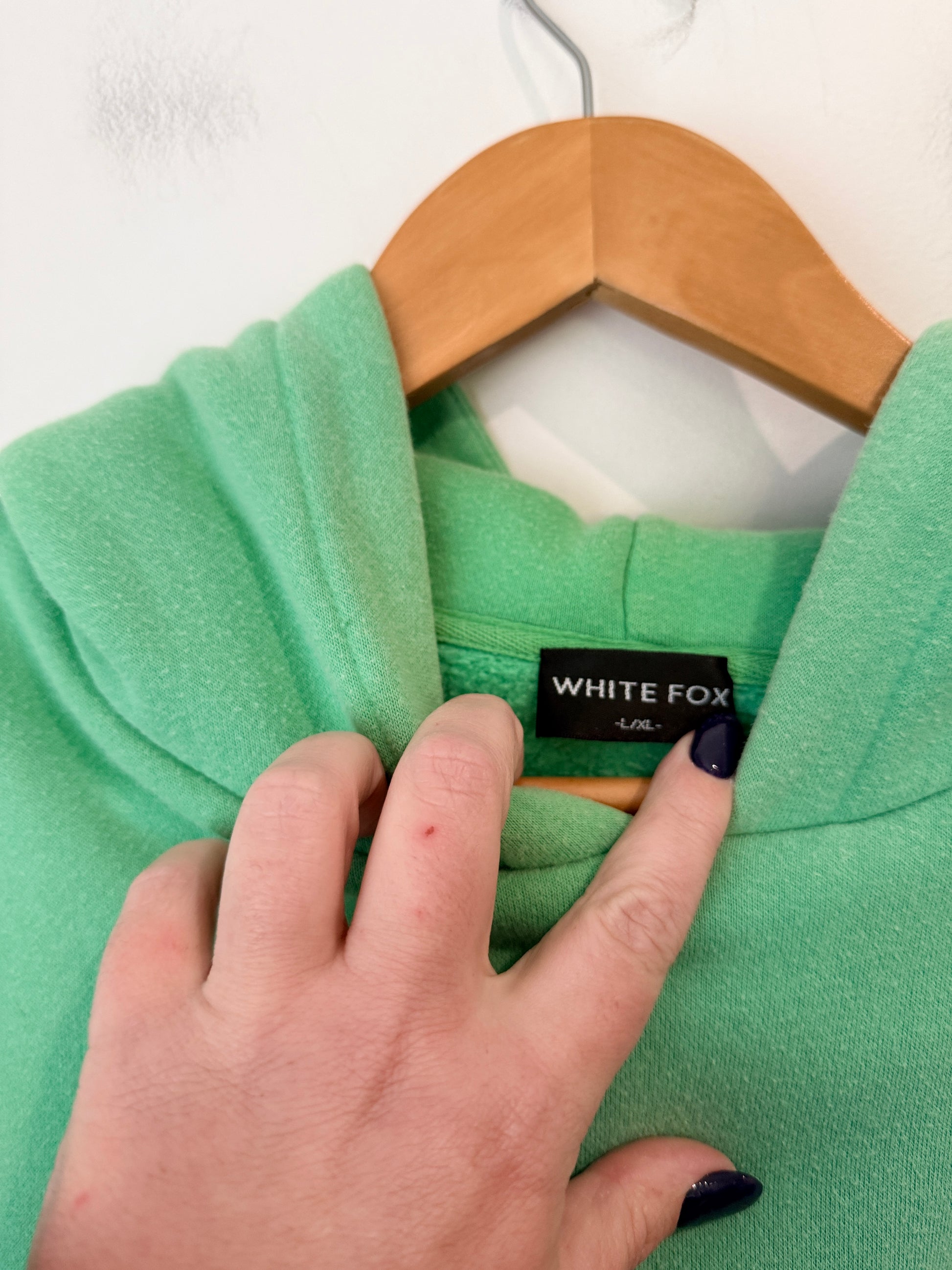 White Fox Graphic Print Hoodie - Green Size L/XL