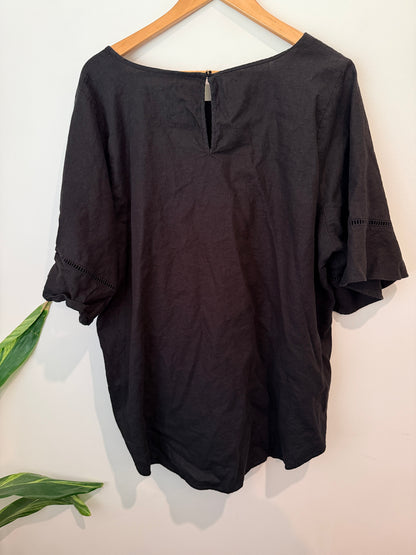 Studio Linen Blend Ladder Trim Blouse - Black Size U/arm to U/arm: 64cm