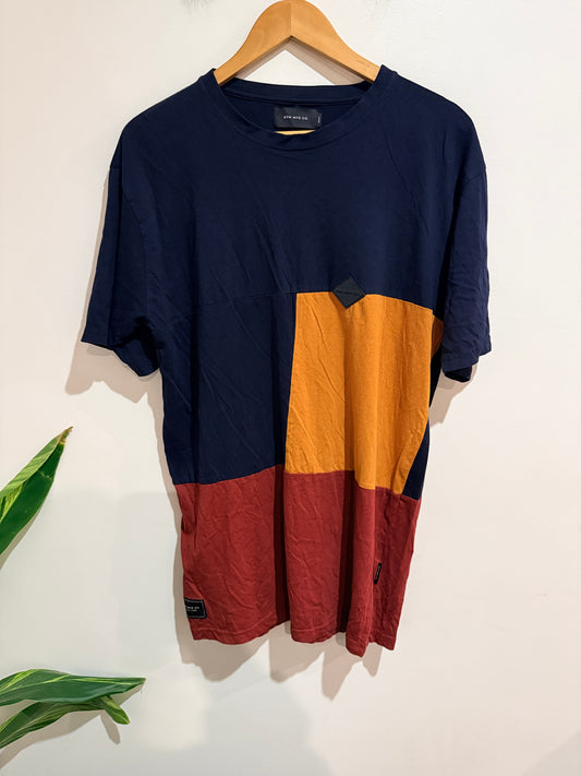 RPM Mfg Co. T-shirt Navy, Mustard & Burgundy Colorblock Size Large