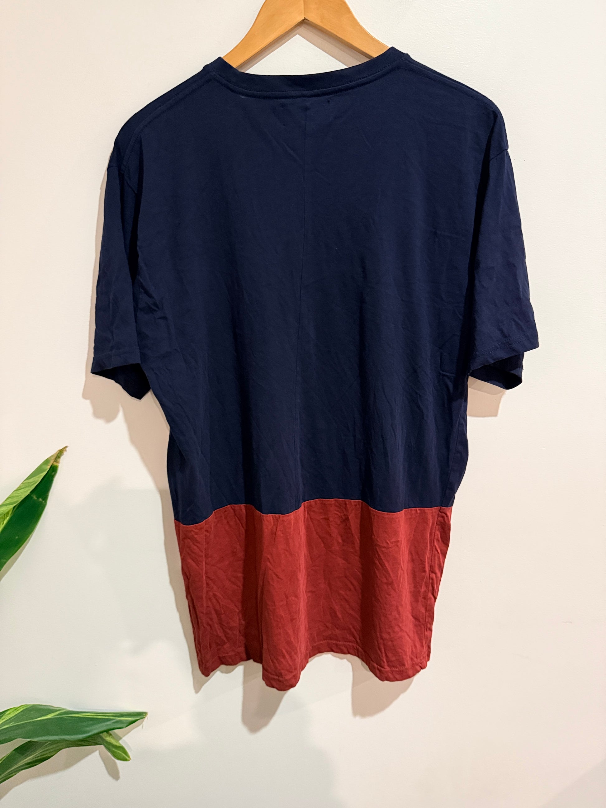 RPM Mfg Co. T-shirt Navy, Mustard & Burgundy Colorblock Size Large