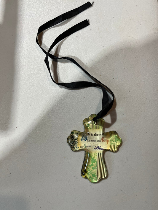 Inspirational Cross Hanging Ornament with Ribbon