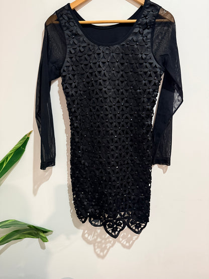 Embellished Cutout Mini Dress Black Size 42.5cm U/arm to U/arm