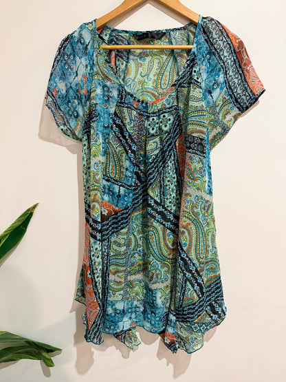 Ella J Black Label Paisley Print Top Blue Size 14