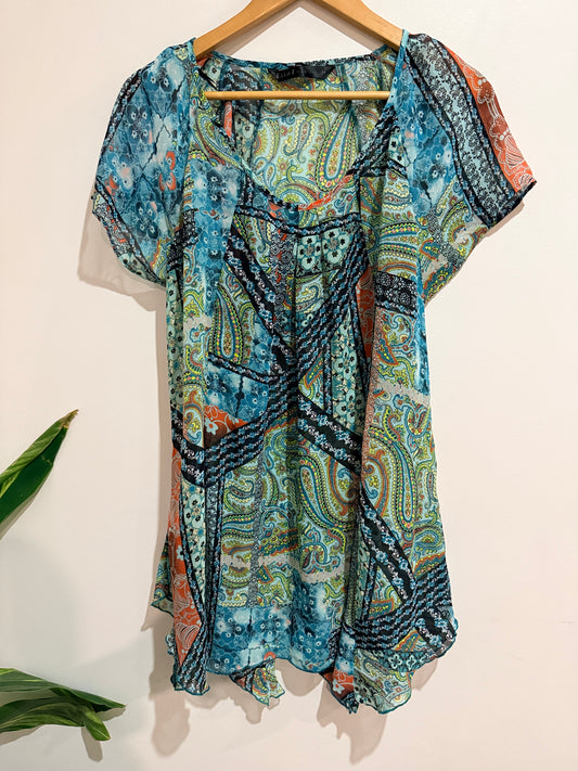 Ella J Black Label Paisley Print Top Blue Size 14