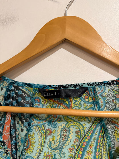 Ella J Black Label Paisley Print Top Blue Size 14