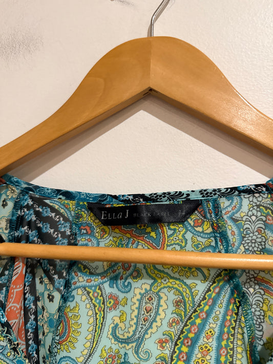 Ella J Black Label Paisley Print Top Blue Size 14