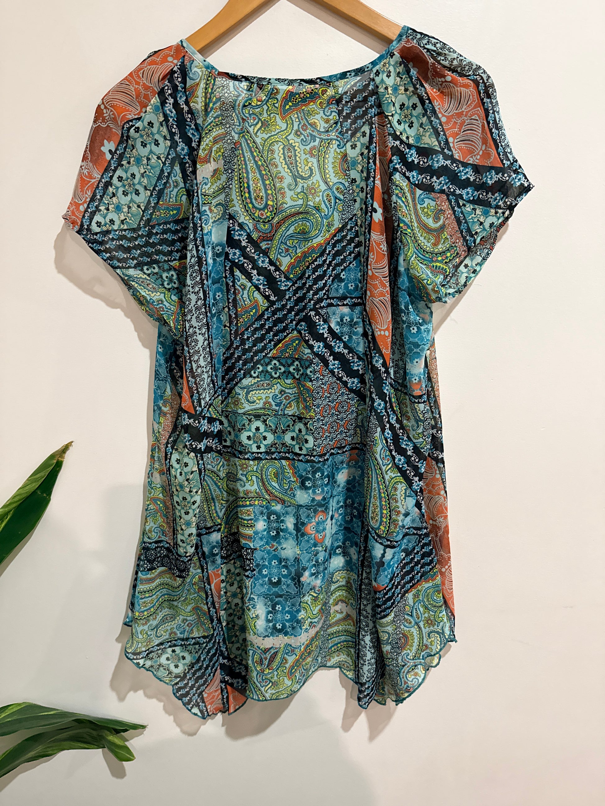 Ella J Black Label Paisley Print Top Blue Size 14