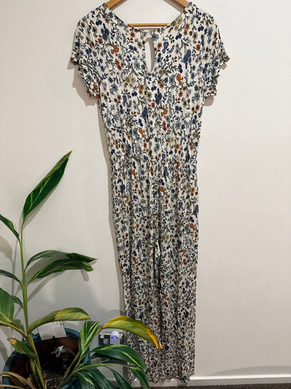 H&M Basic Basic Floral Print Maxi Dress White Size M