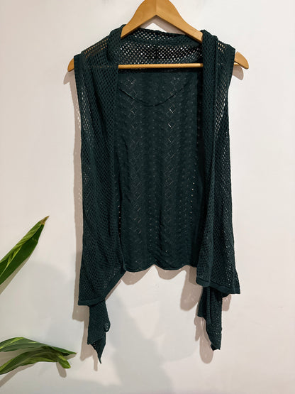 Normajean Crochet Waterfall Vest Green Size L