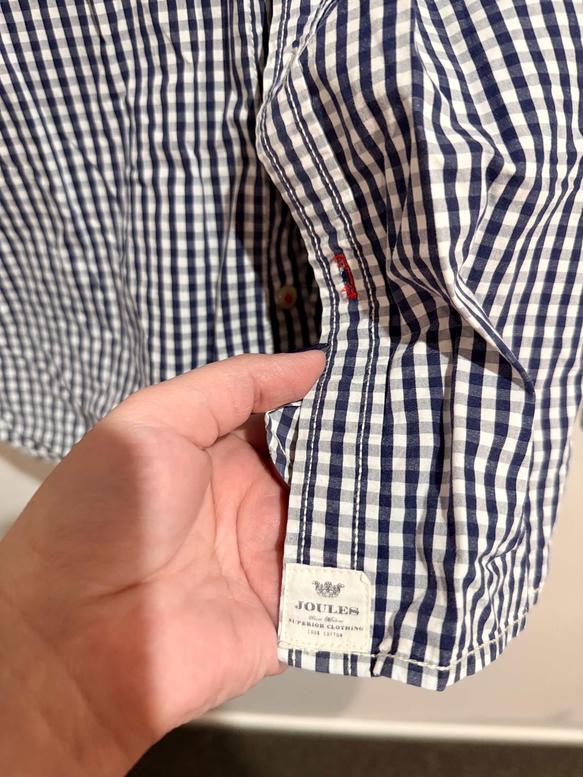 Joules Navy Gingham Check Shirt Size L