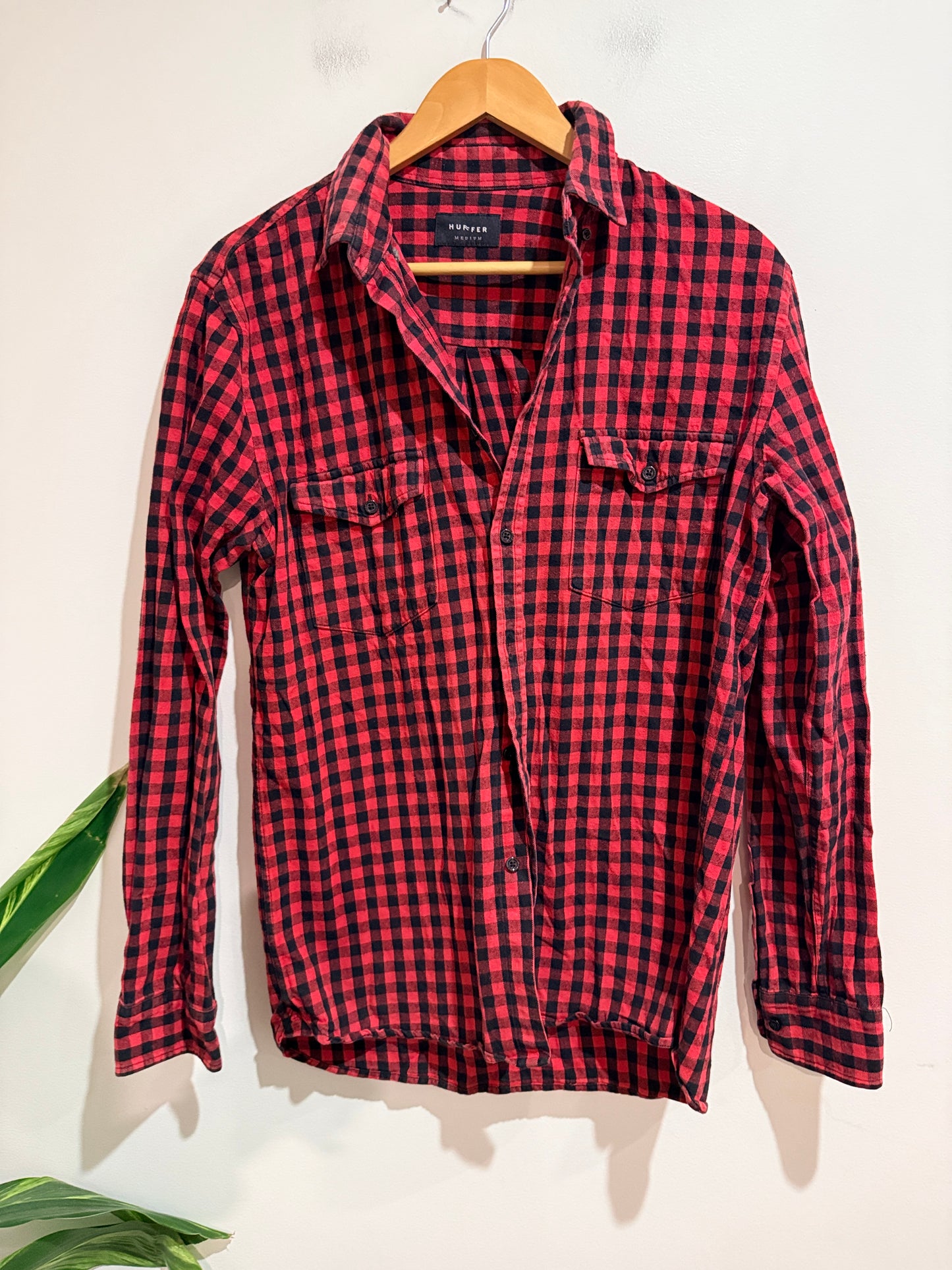 Huffer Huffer Red Brushed Plaid Lennon Shirt Size Medium