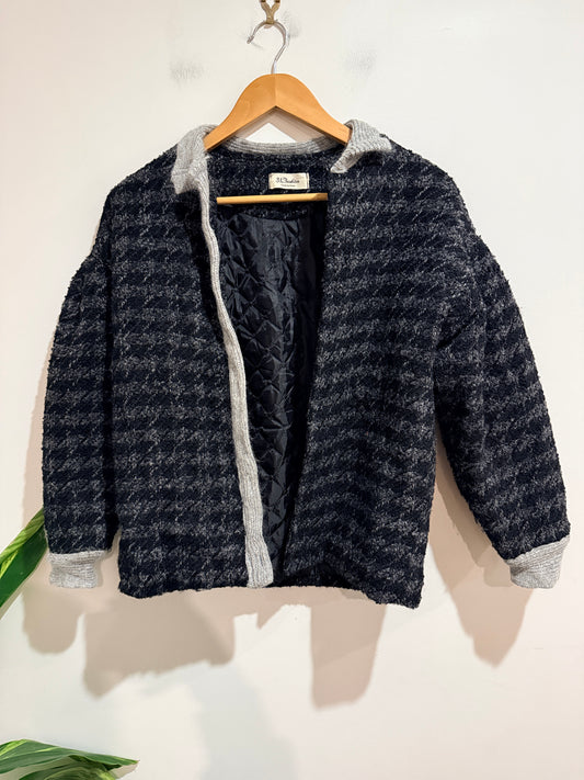 31.Fashion Houndstooth Bouclé Cardigan Size U/Arm To U/Arm 53cm