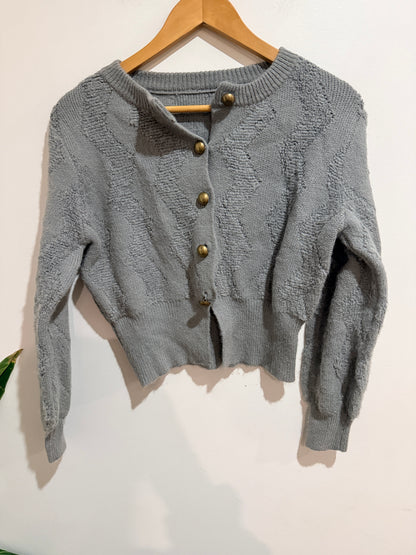H Studio Grey Textured Knit Cardigan Size U/Arm To U/Arm 48cm