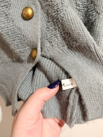 H Studio Grey Textured Knit Cardigan Size U/Arm To U/Arm 48cm