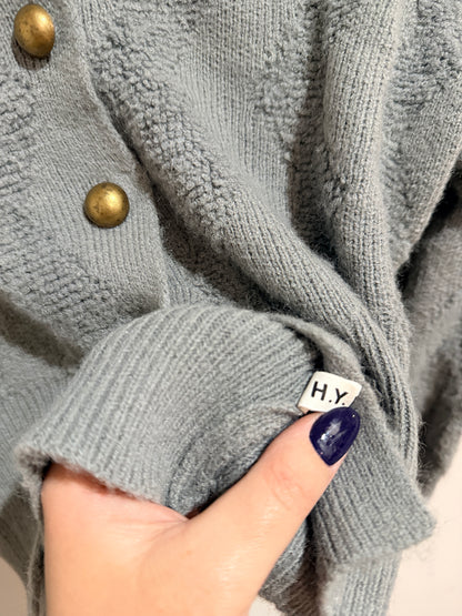 H Studio Grey Textured Knit Cardigan Size U/Arm To U/Arm 48cm