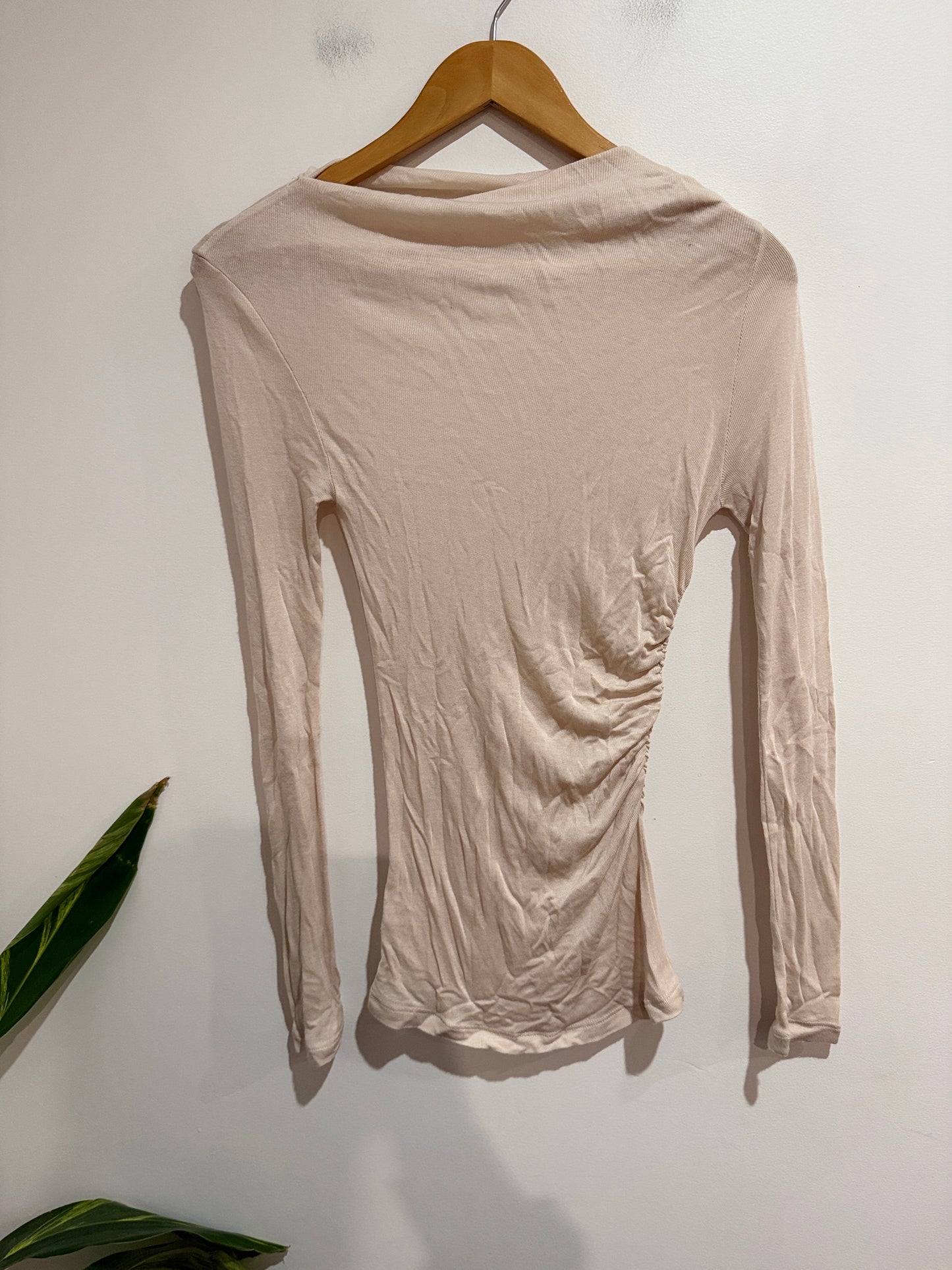 More More More Beige Ruched Long Sleeve Top Size U/arm to U/arm 33cm
