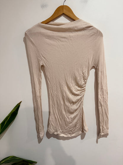 More More More Beige Ruched Long Sleeve Top Size U/arm to U/arm 33cm