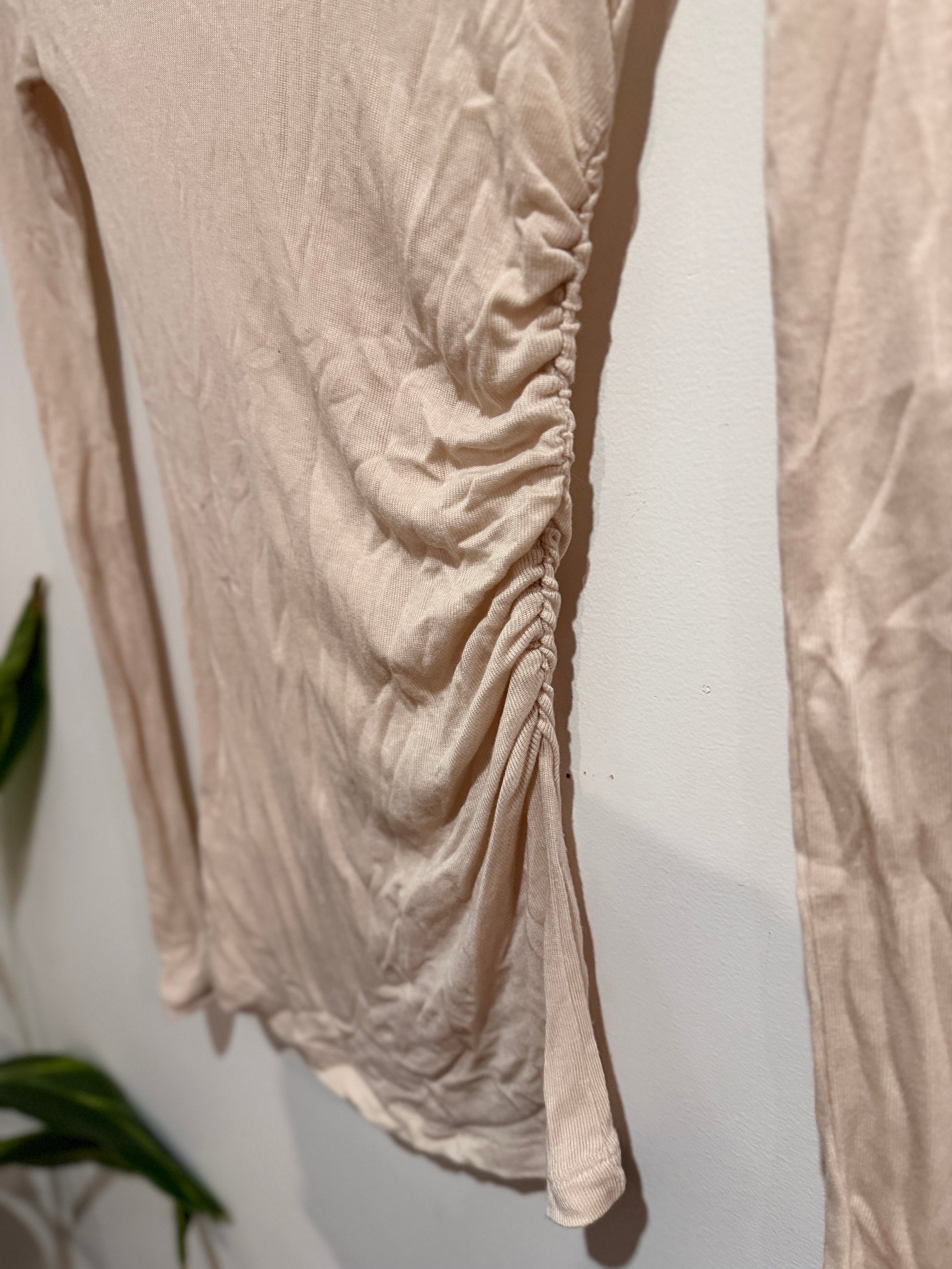 More More More Beige Ruched Long Sleeve Top Size U/arm to U/arm 33cm