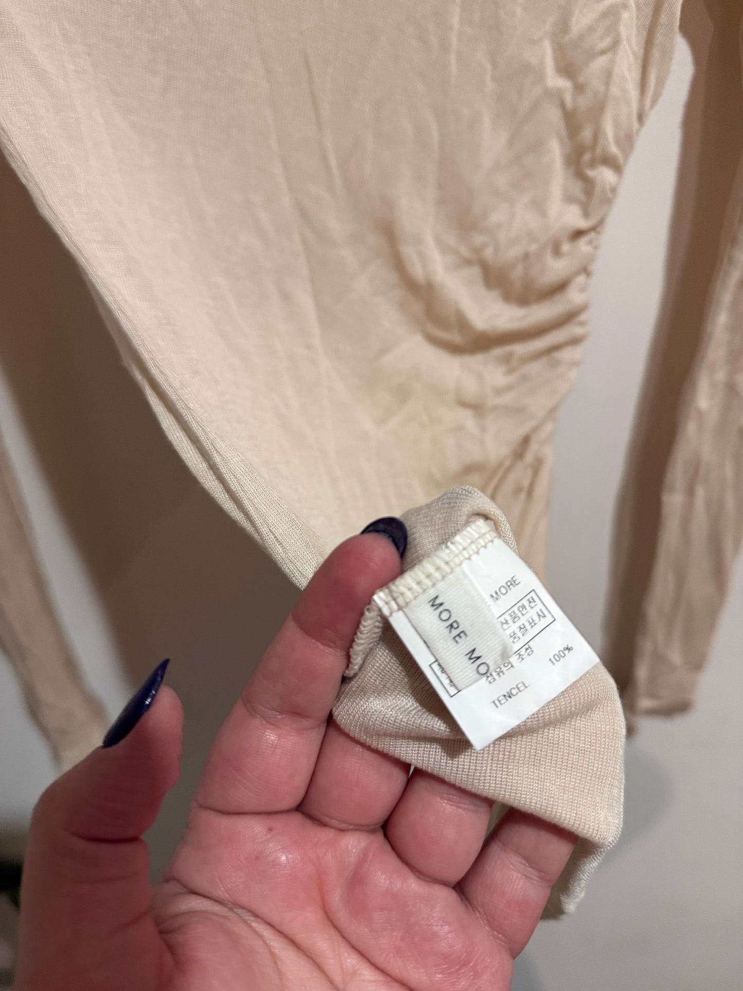 More More More Beige Ruched Long Sleeve Top Size U/arm to U/arm 33cm