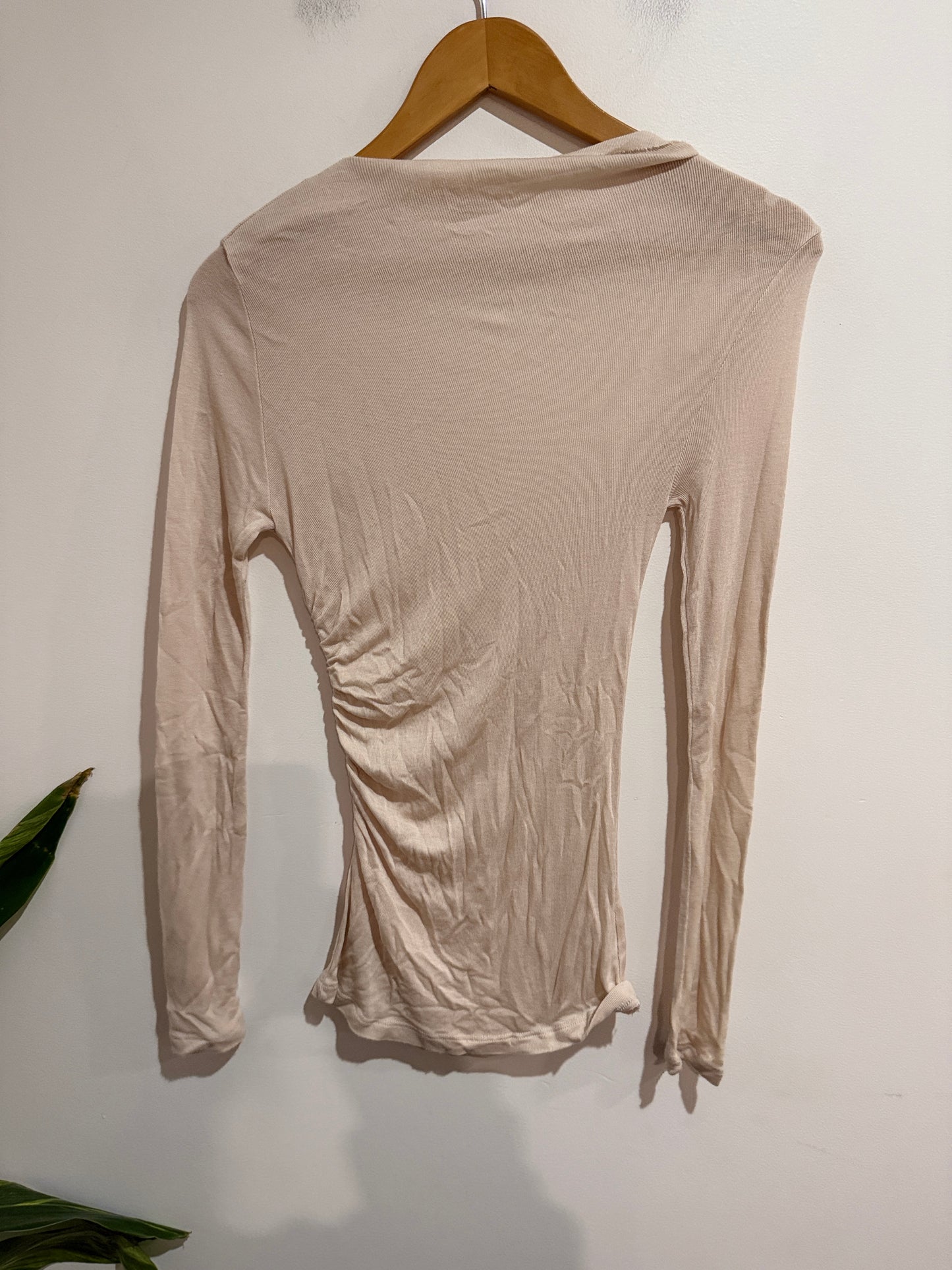 More More More Beige Ruched Long Sleeve Top Size U/arm to U/arm 33cm