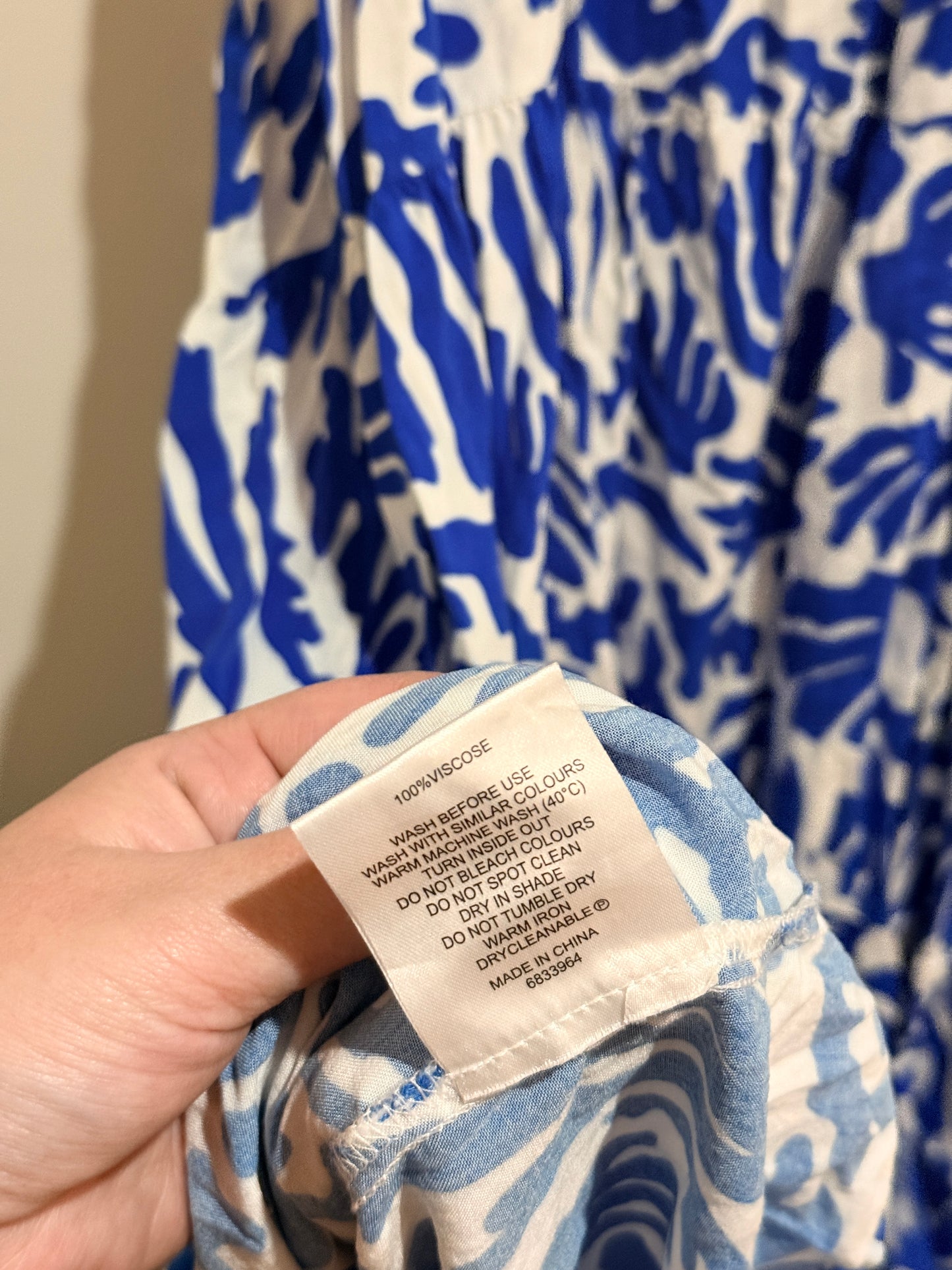 Tiered Sundress In Blue & White Abstract Print Size U/arm to U/arm 44cm