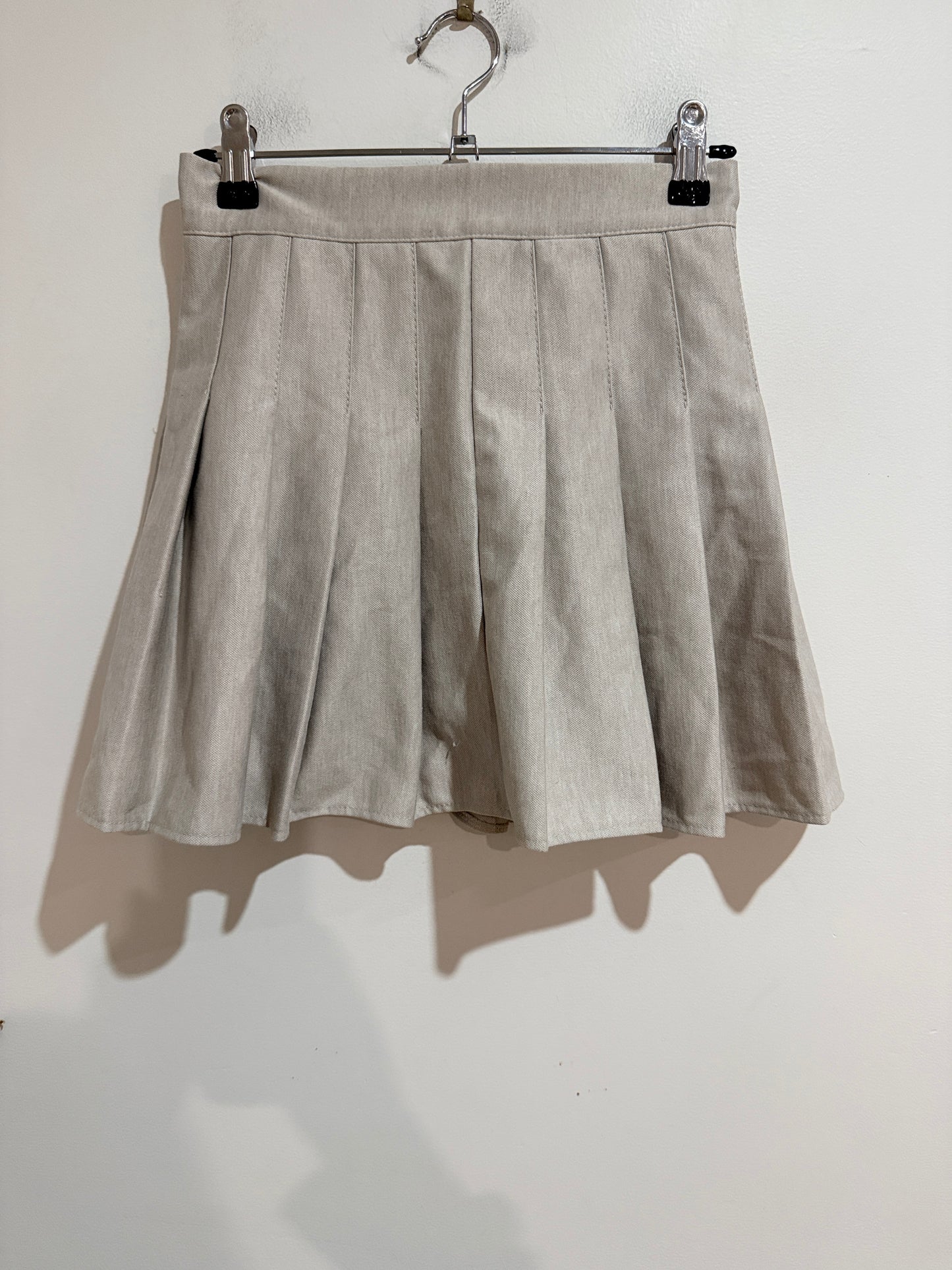 Brand Unknown Pleated A-line Mini Skirt In Beige Size Waist 31cm