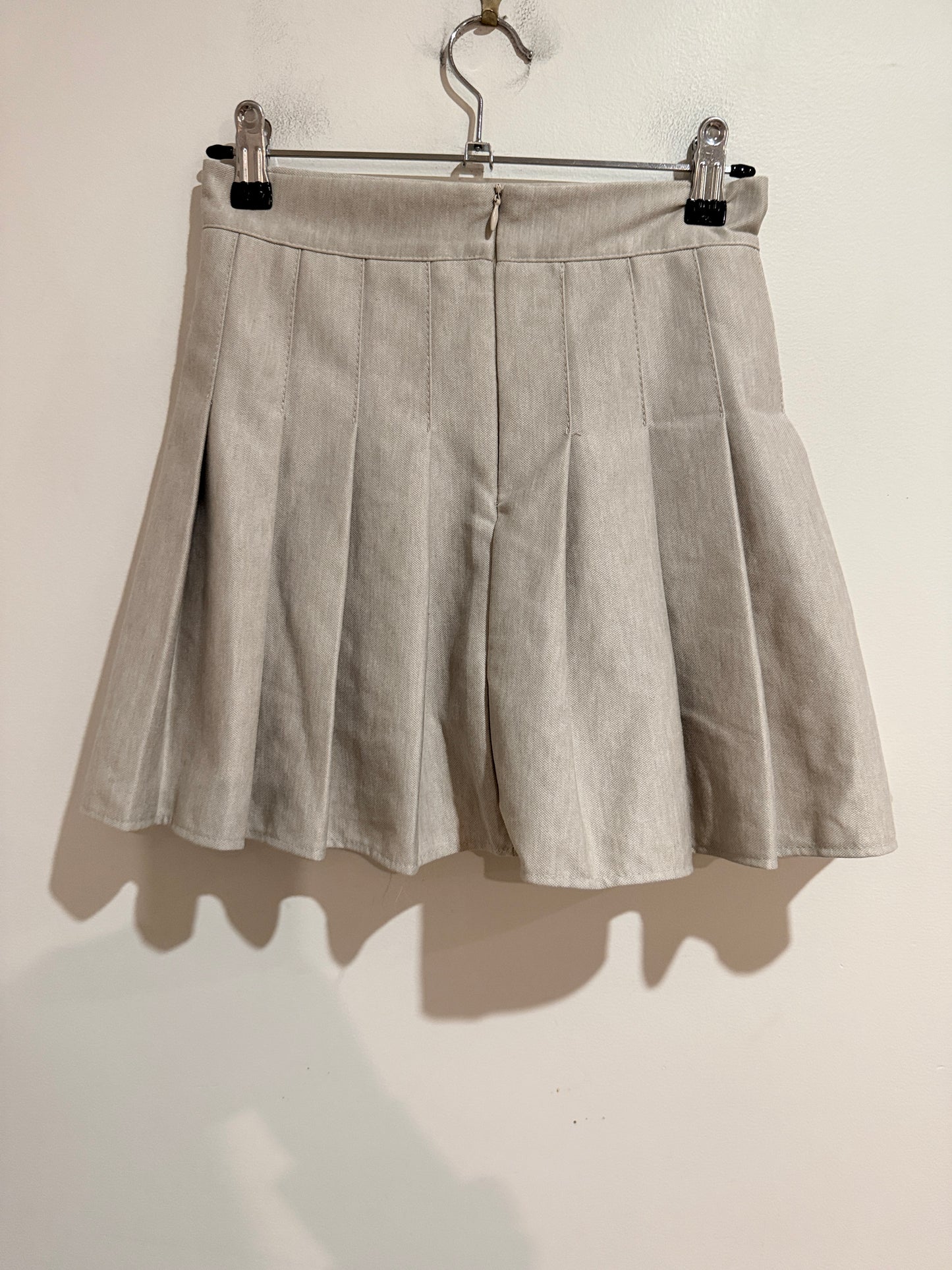 Brand Unknown Pleated A-line Mini Skirt In Beige Size Waist 31cm